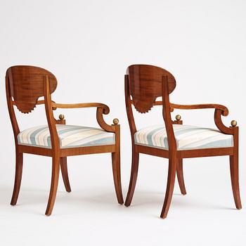 A pair of Swedish Empire armchairs, Stockholm, 1820s.