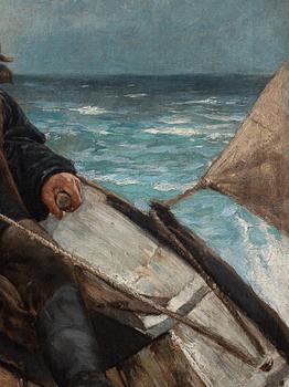 Oscar Björck, En fiskare i sin båt till sjöss.