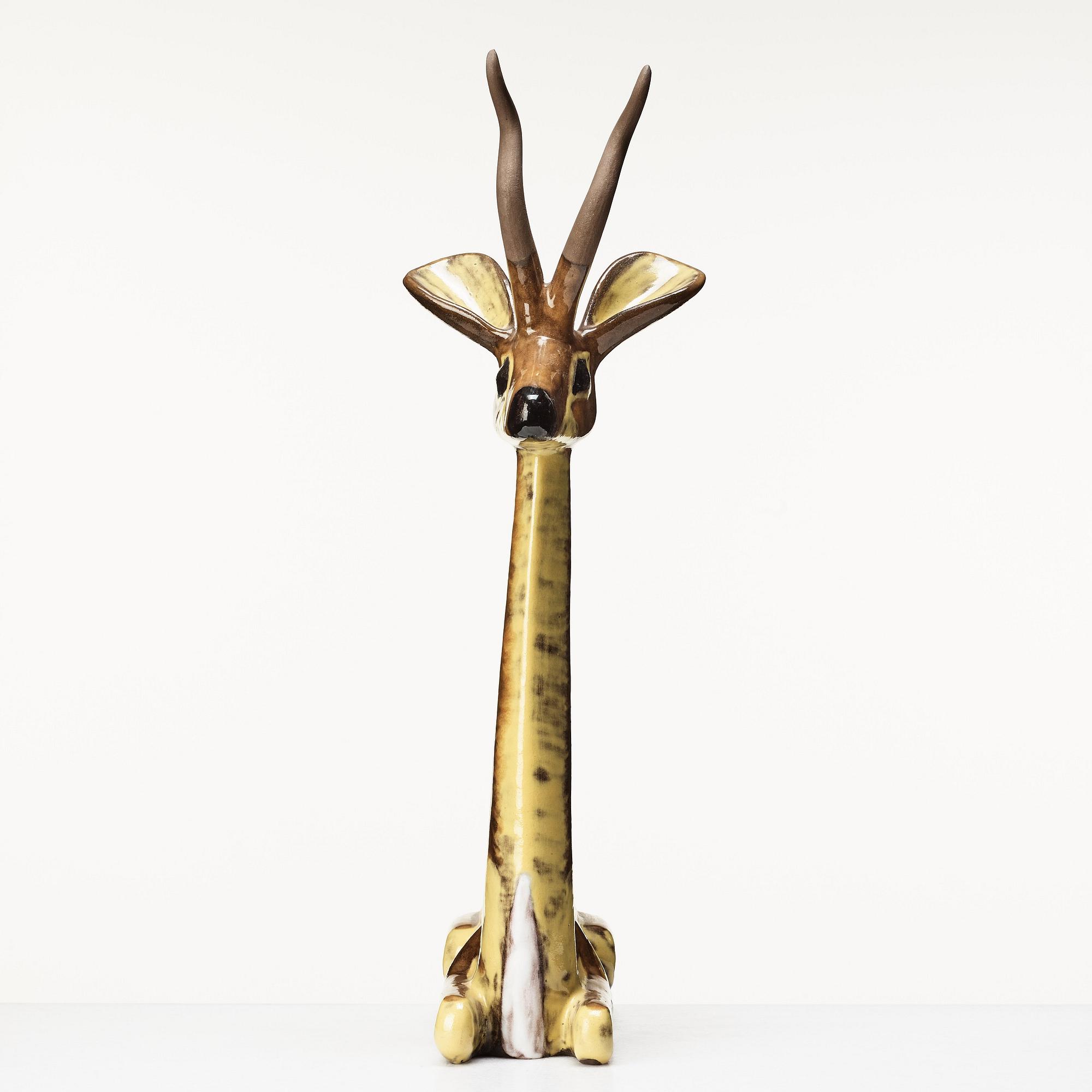 Vicke Lindstrand, a glazed ceramic figure of a gazelle, Upsala-Ekeby, 1948-60.