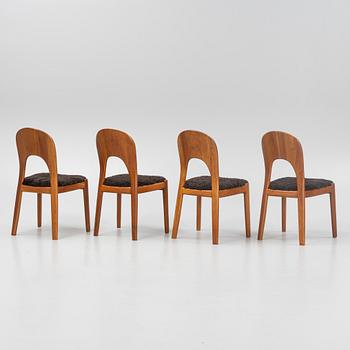 Niels Koefoed, eight teak dining chairs upholstered in new sheep skin, Denmark, 1960's.
