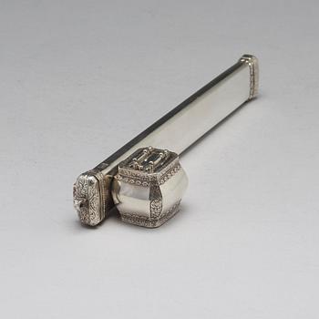 An early 20th century Ottoman silver scribe's pen-case / divit, makers mark Làtif, before 1909.