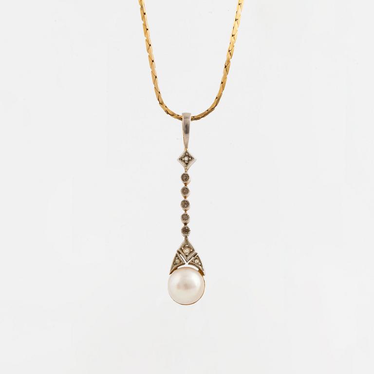 Hängsmycke med rosenslipade diamanter och pärla, med kedja.
