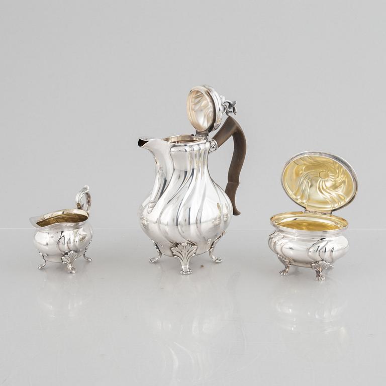 A three piece silver coffee set, mark of CG Hallberg, Stockholm 1944-1946.