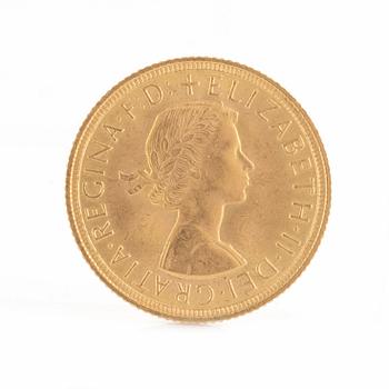 Guldmynt, Storbritannien, Elizabeth II, 1 Sovereign 1958.