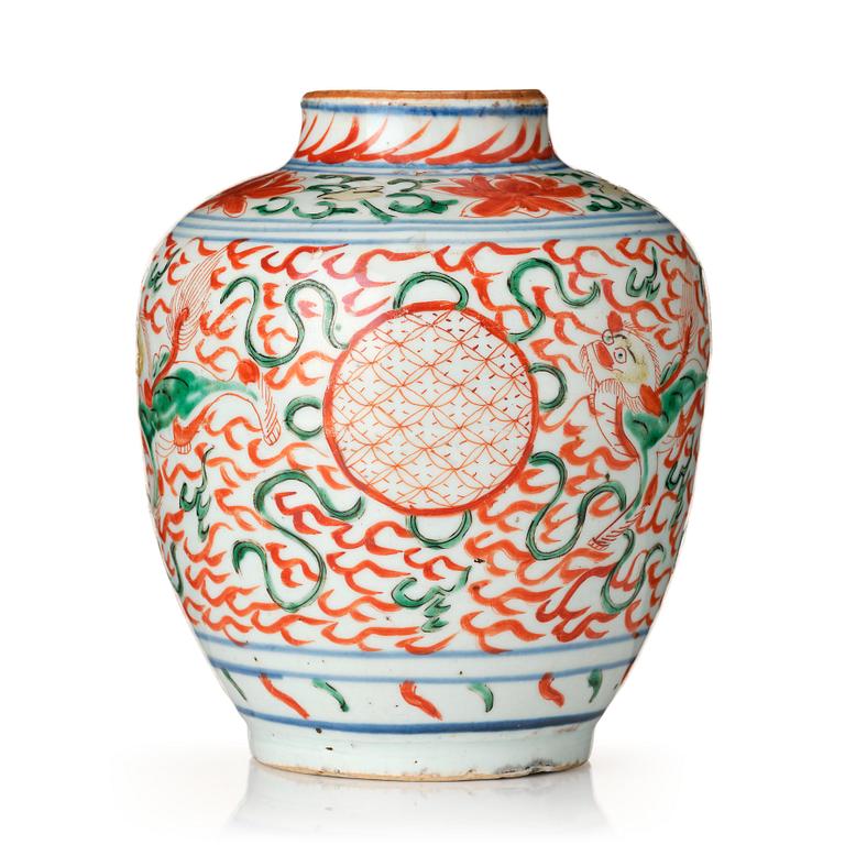A wucai Transitional jar, 17th Century.