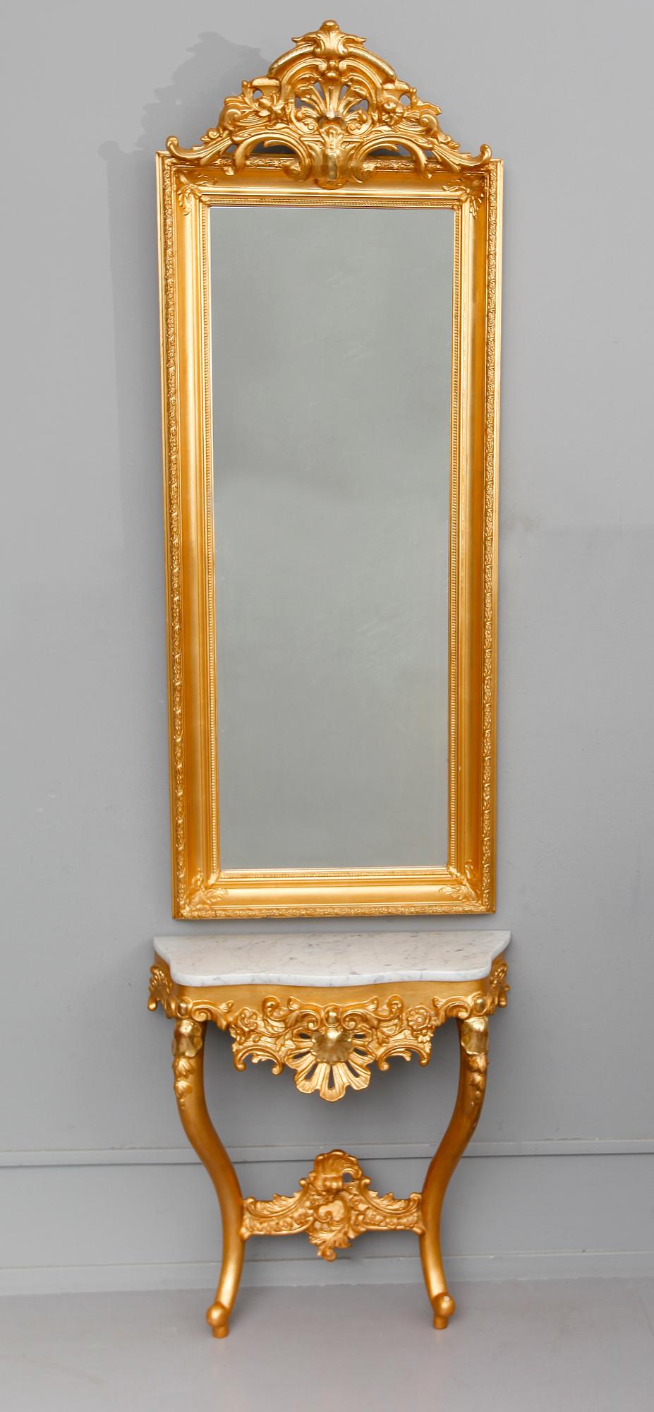 SPEGEL MED KONSOLBORD, rokokostil, 1800-talets andra hälft.