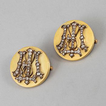 A pair of Russian 20th century gold and diamonds brosches, unmarked.