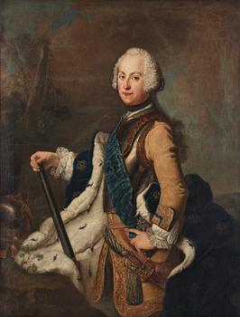 600. Antoine Pesne Attributed to, ”King Adolf Fredrik as Crown Prince with the Russian Order of St Andrew”(1710-1771).