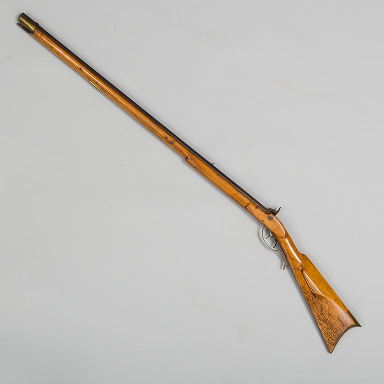 An early American 19th century percussion rifle ("Kentucky Longrifle")  from JAs GOLCHER WARRANTED,