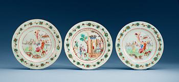 1605. A set of three famille rose dinner plates, Qing dynasty, Qianlong (1736-95).