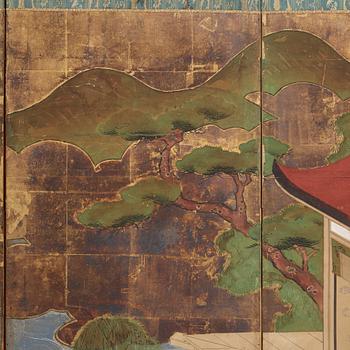 A Japanese six fold screen, Meiji (1868-1912).