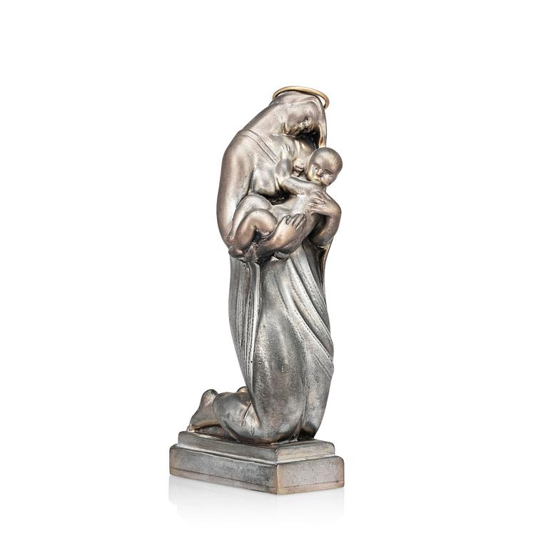 Thorwald Alef, a part gilt pewter sculpture 'Madonna and child', Firma Svenskt Tenn, Stockholm 1975.