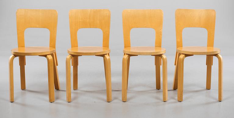 STOLAR, 4 st, modell 66, Alvar Aalto, Artek, 1900-talets andra hälft.