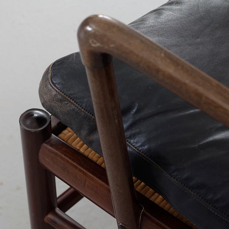 Ole Wanscher, a stained mahogany and black leather 'Colonial Chair', 'PJ 149', Poul Jeppesen, Denmark.