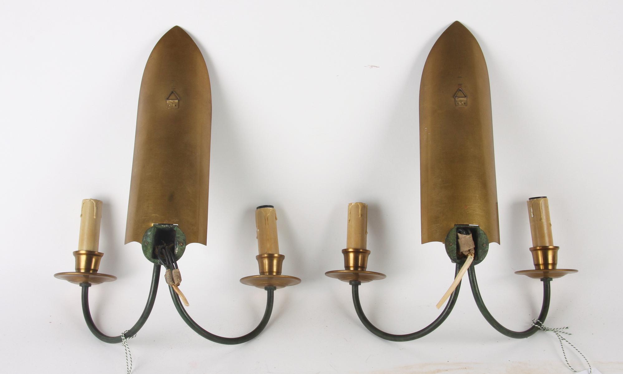 VÄGGLAMPETTER, ett par, mässing, art deco, 1900-talets första hälft.