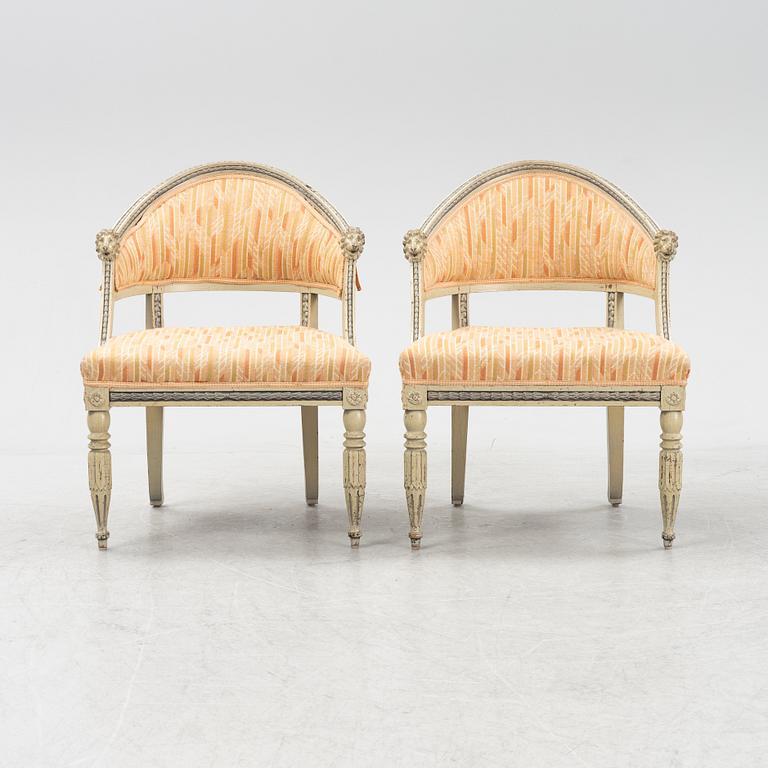 A pair of late Gustavian style armchairs, second half of the 19th century.