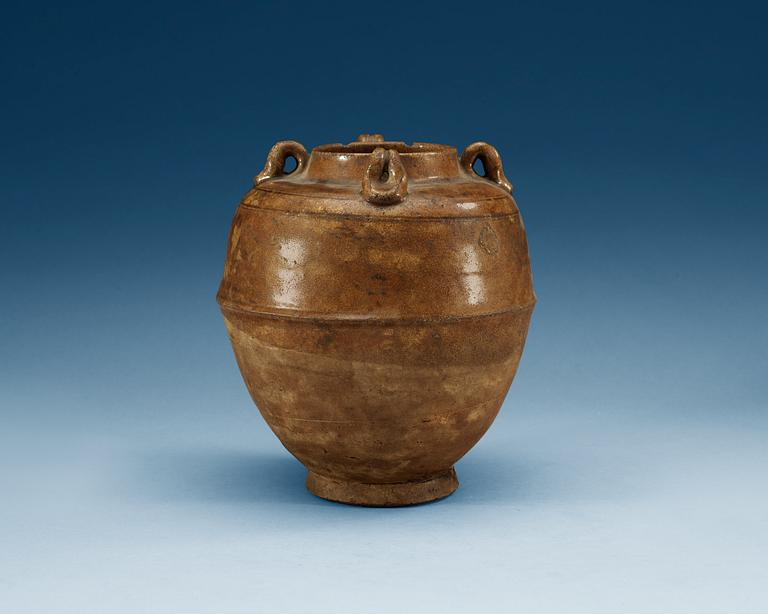 A glazed jar with four handles, presumably Sui Dynasty ca 600 AD.