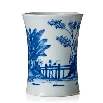 877. A blue and white brush pot, Republic, 20th Century.