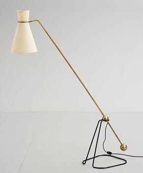 A Pierre Guariche brass and black lacquered metal 'Equilibrium' floor lamp,  France 1950's.