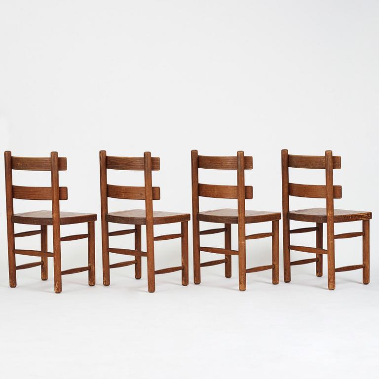 Axel Einar Hjorth, a set of four stained pine "Sandhamn" chairs, Nordiska Kompaniet, Sweden 1933.