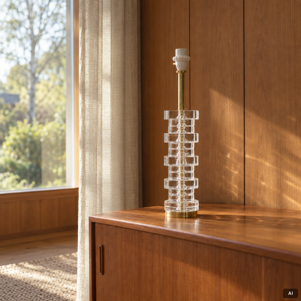 Carl Fagerlund, A table lamp in glass and brass, Orrefors.