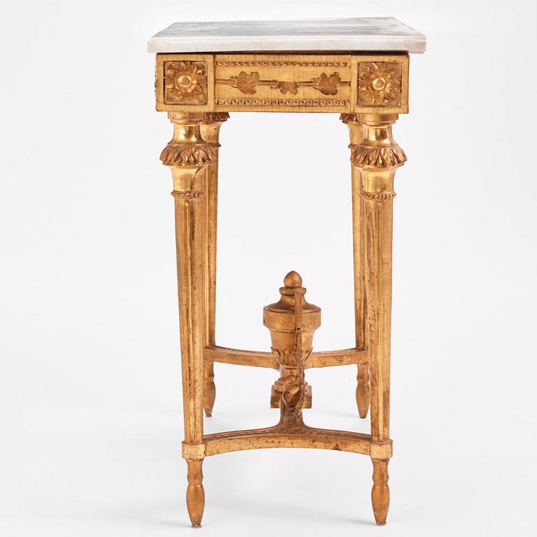 A Gustavian carved giltwood and marble console by O. C. Lindmark (master in Stockholm 1779-1813).