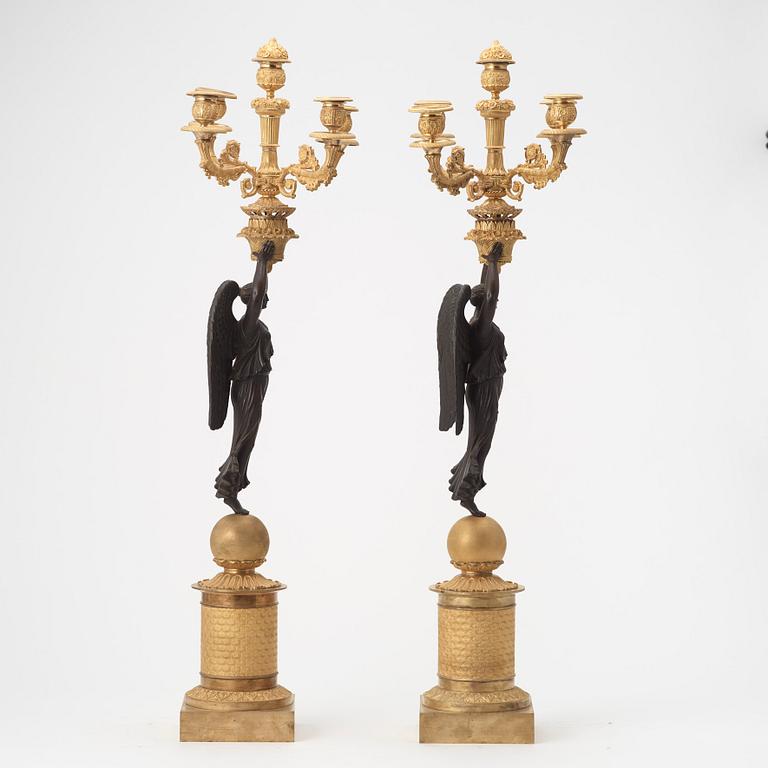 A pair of Empire early 19th century five-light candelabra by Pierre Chibout.