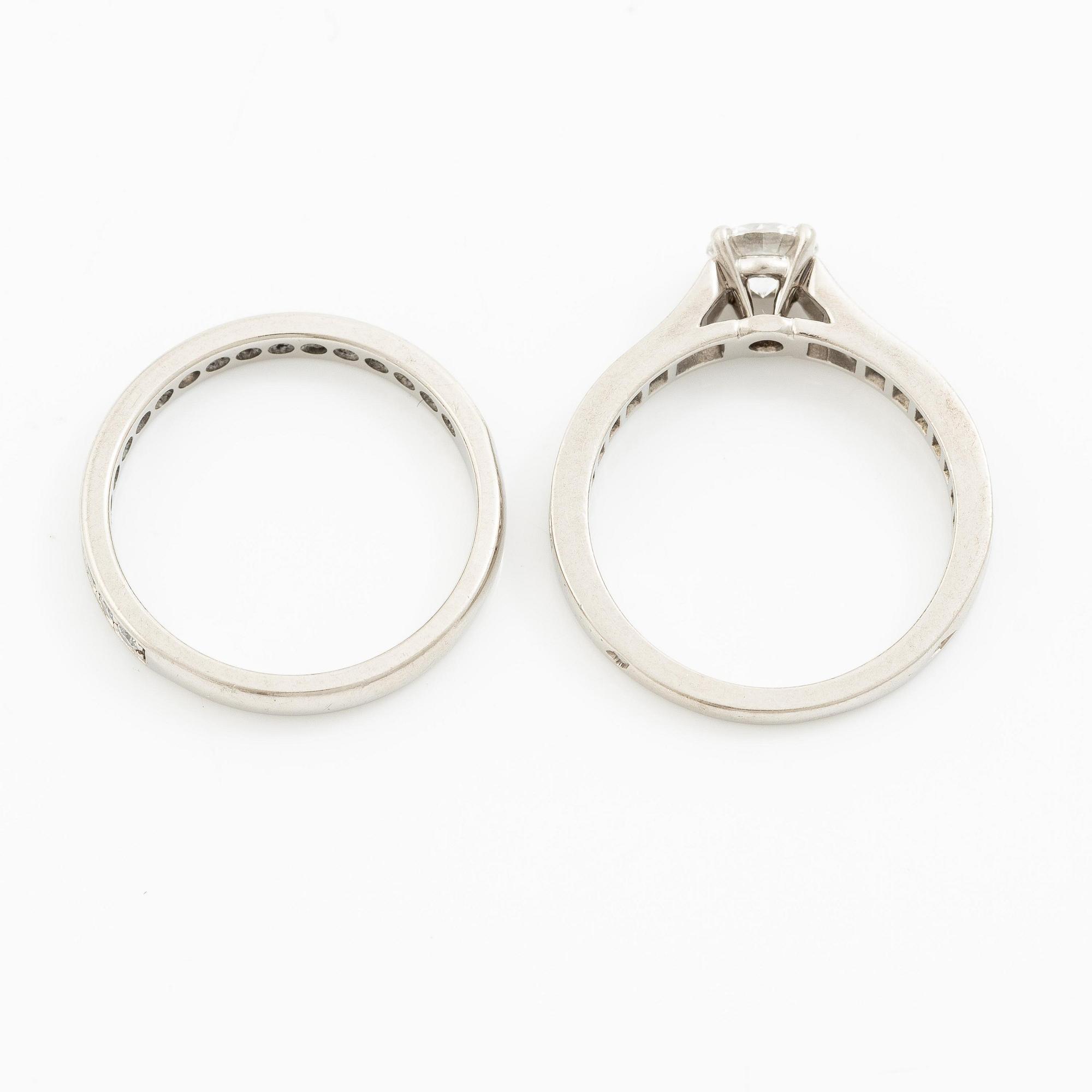 Cartier two rings platinum with round brilliant-cut diamonds.