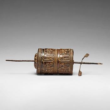 A Tibetan prayer wheel, 18/19th Century.