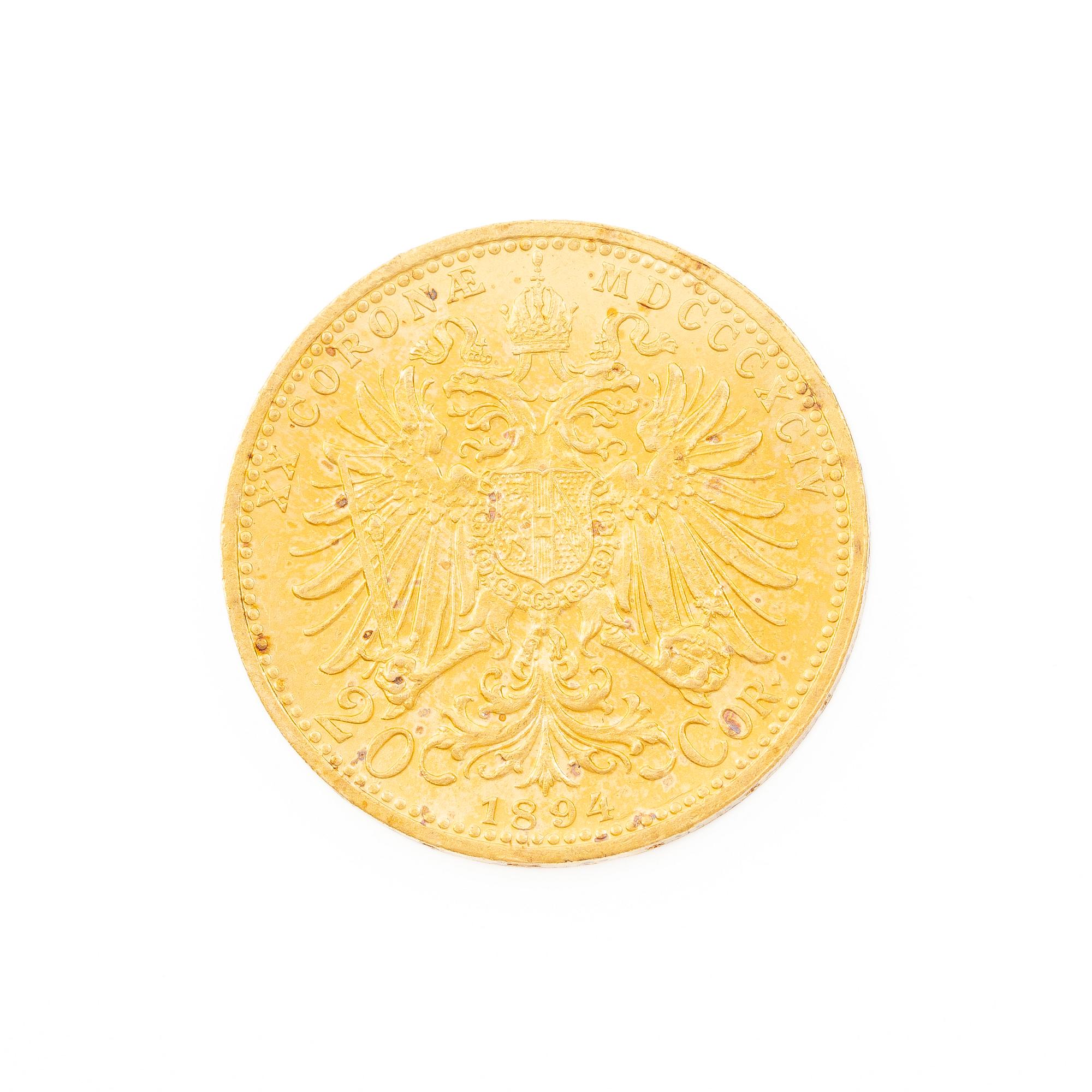 Guldmynt, Österrike-Ungern, 20 Corona, 1894.