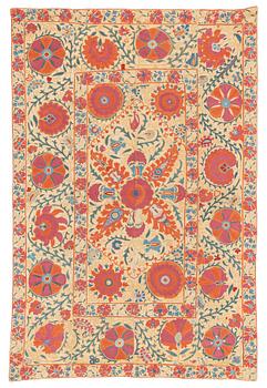 335. A 19th century Suzani embroidery, probably Nurata region, Uzbekistan, ca 169 x 113 cm.