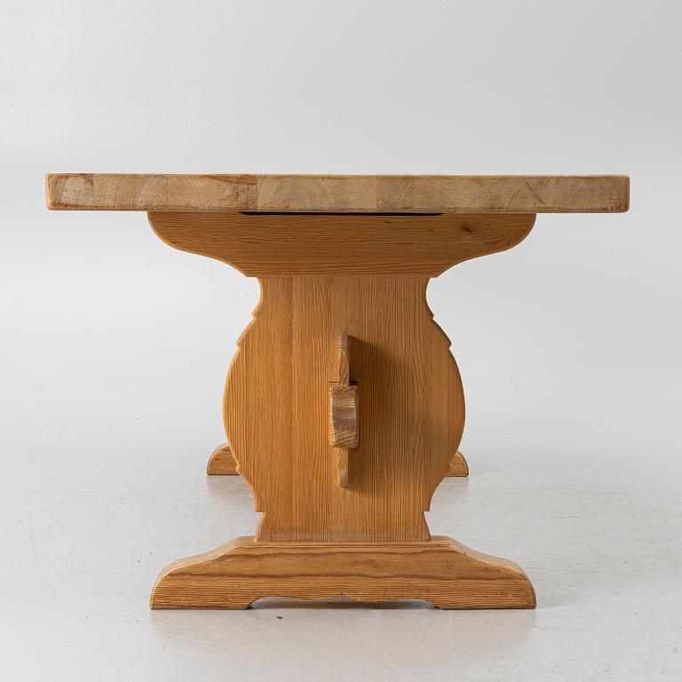 A dining table, trestle table, pine, Krogenes Möbler, Norway, mid-20th century.