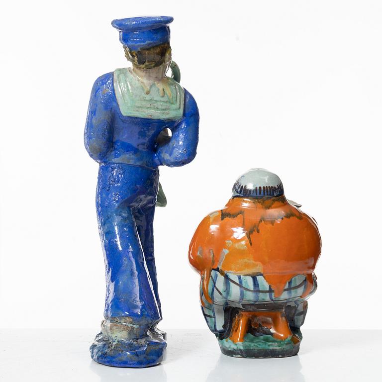 Allan Ebeling, two glazed ceramic sculptures of musicians, Torshälla.