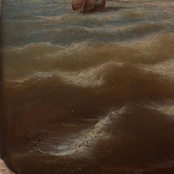 Ferdinand Friedrich Weiss, Marine with sailing ship off the coast.