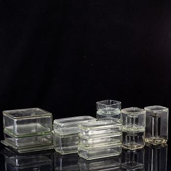 WILHELM WAGENFELD, 'Kubus' stackable storage glass containers, Vereinigte Lausitzer Glaswerke AG, ca 1938.