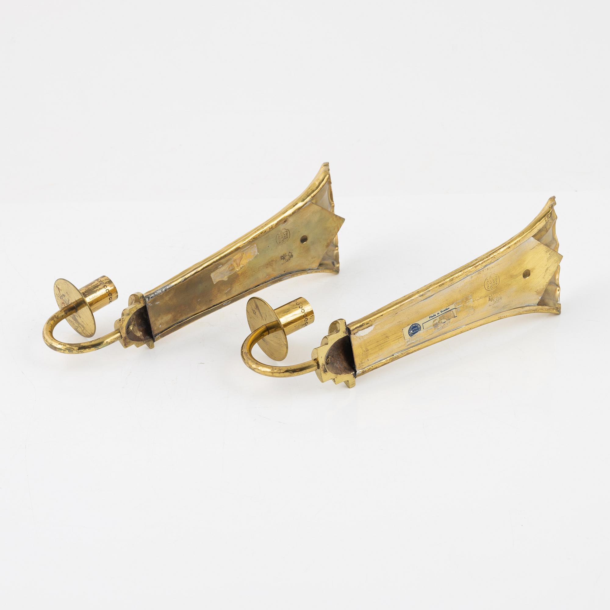Lars Holmström, a pair of brass wall sconces, Firma Lars Holmström, Arvika.