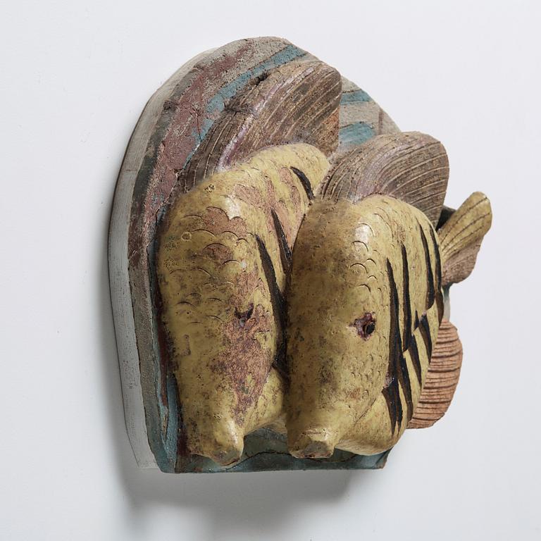 Tyra Lundgren, a stoneware relief 'Yellow fish', probably 1950's.