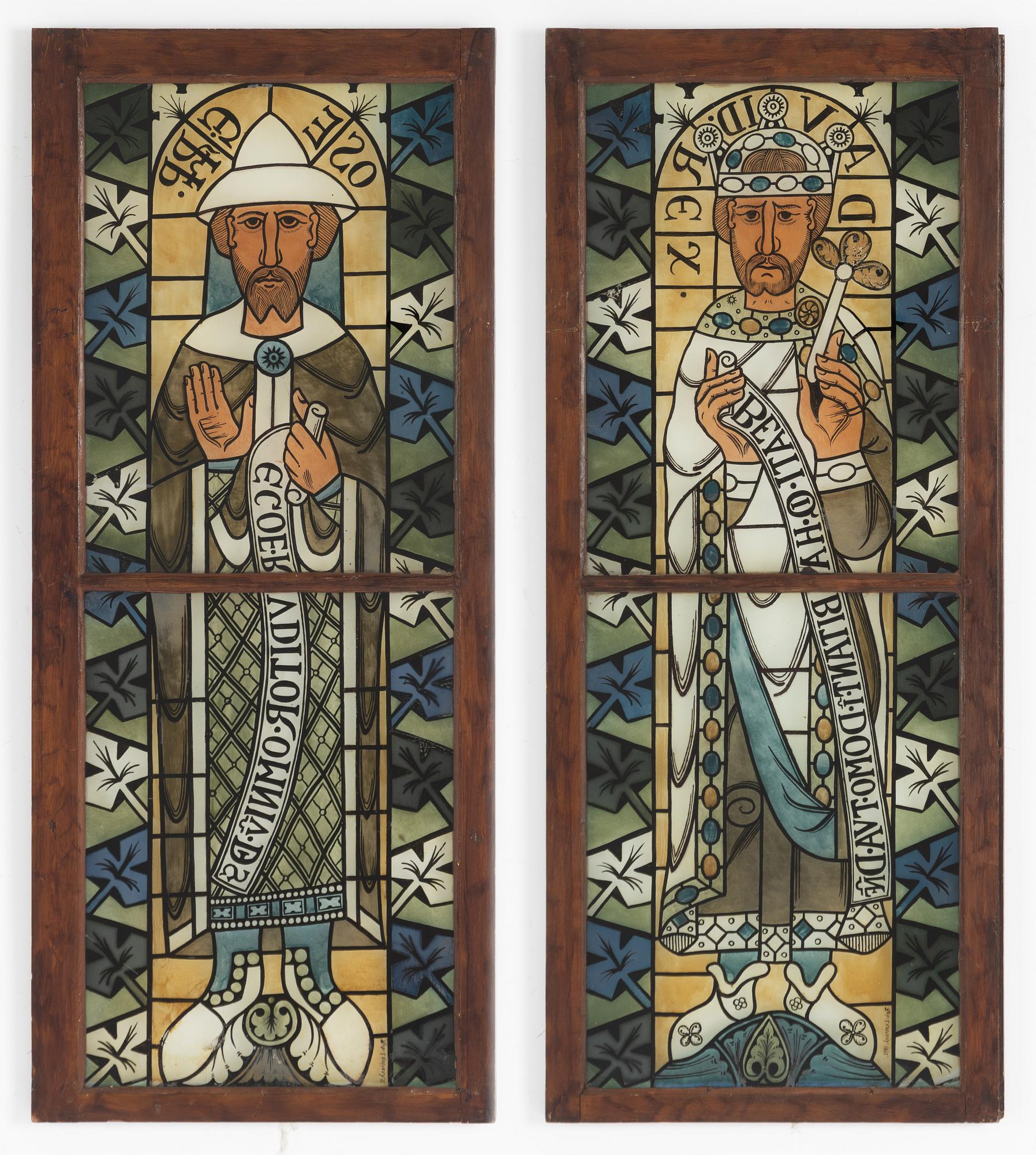 A pair of painted windows, around 1900.