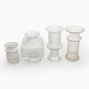 Timo Sarpaneva, vases, 4 pcs, glass, Finlandia series, signed.