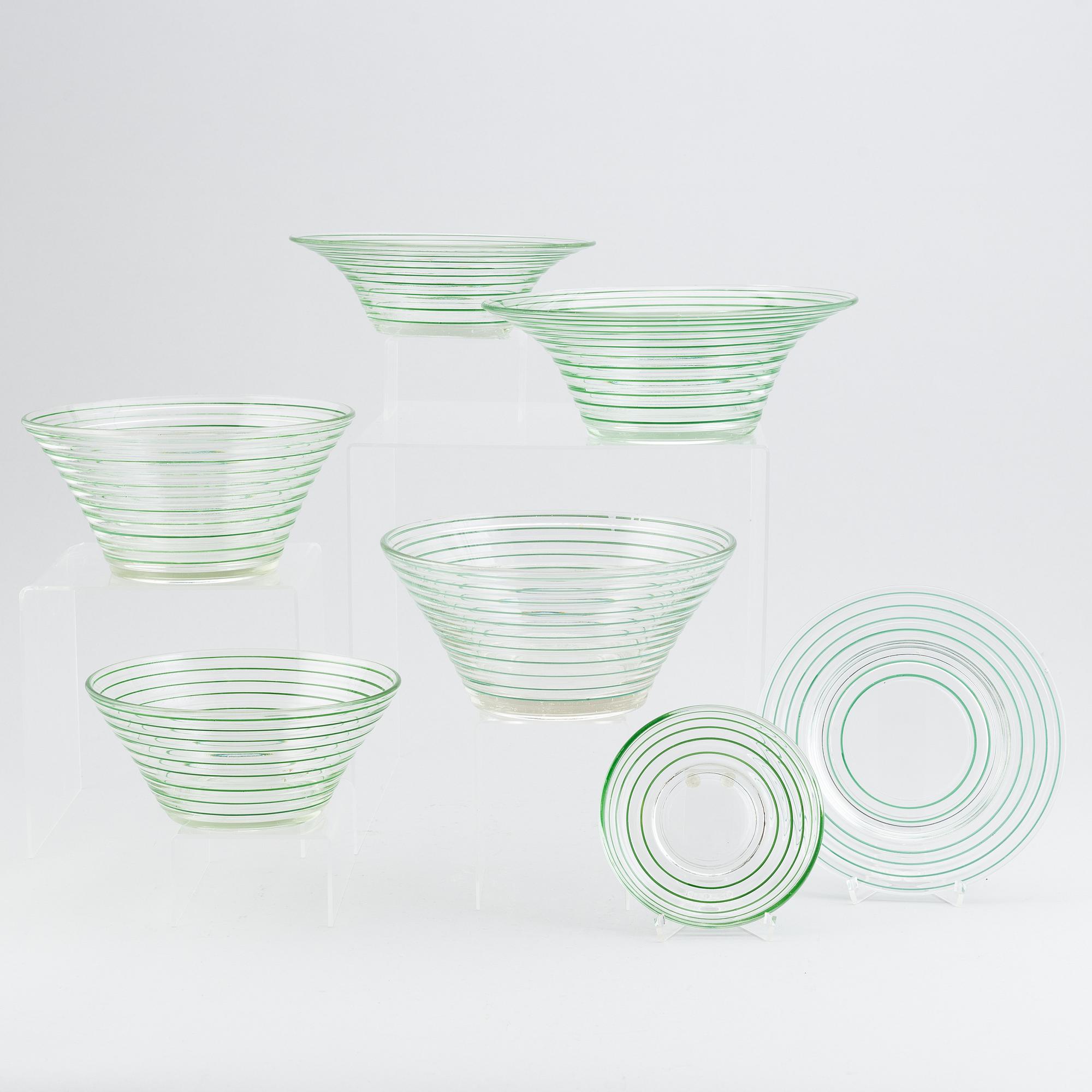 Jacob E Bang, A 14 piece glass service, Broksø, Holmegaard, Denmark, first half of the 20th Century.
