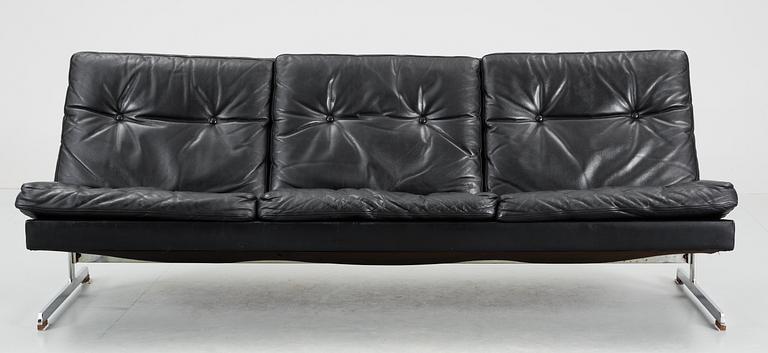 A Nørreklit black leather sofa on chromed steel base by Selectform, Denmark 1960's.