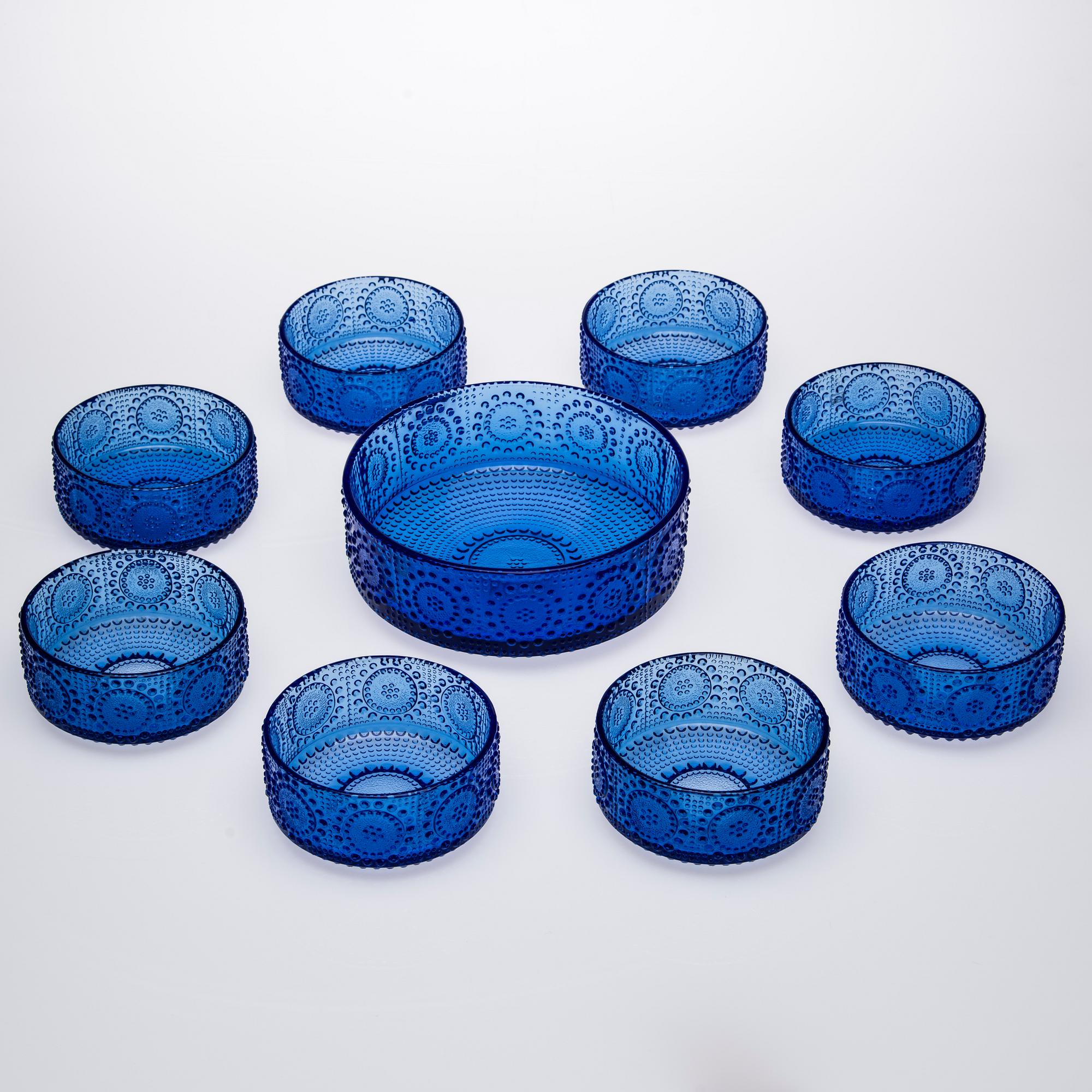 DESSERTSKÅLAR SAMT SERVERINGSSKÅL, glas, "Grapponia",Nanny Still, Riihimäen Lasi, 1970-tal.