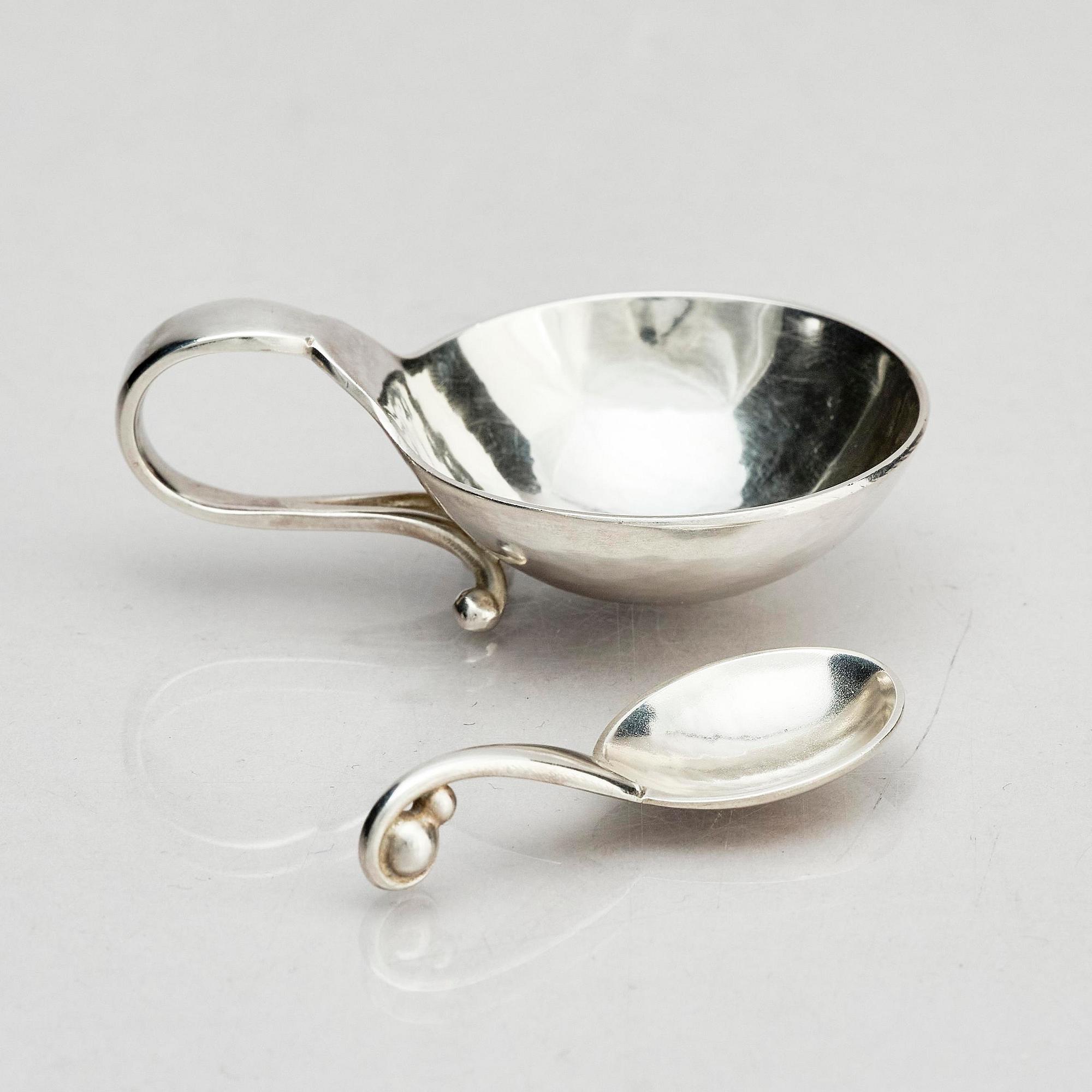 Georg Jensen, salt cellars with spoons, silver, 6 pcs, design no. 110, Copenhagen.