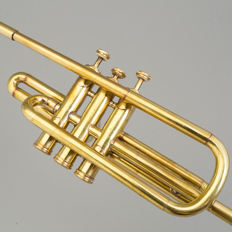 A Brass musical instrument trumpet.