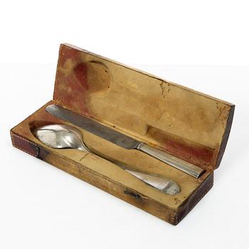 Resebestick, 3 st, silver, i etui, Johan Carlsson, Norrköping 1833-34.