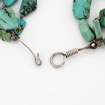 Vivianna Torun Bülow-Hübe, a necklace, silver and turquoise, excecuted in her own studio, 1950's/60's.