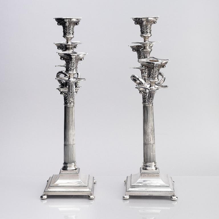 A pair of Swedish late 19th century silver candelabras, marks of Carl Fredrik Carlman (Ryno Carlman), Stockholm 1899.
