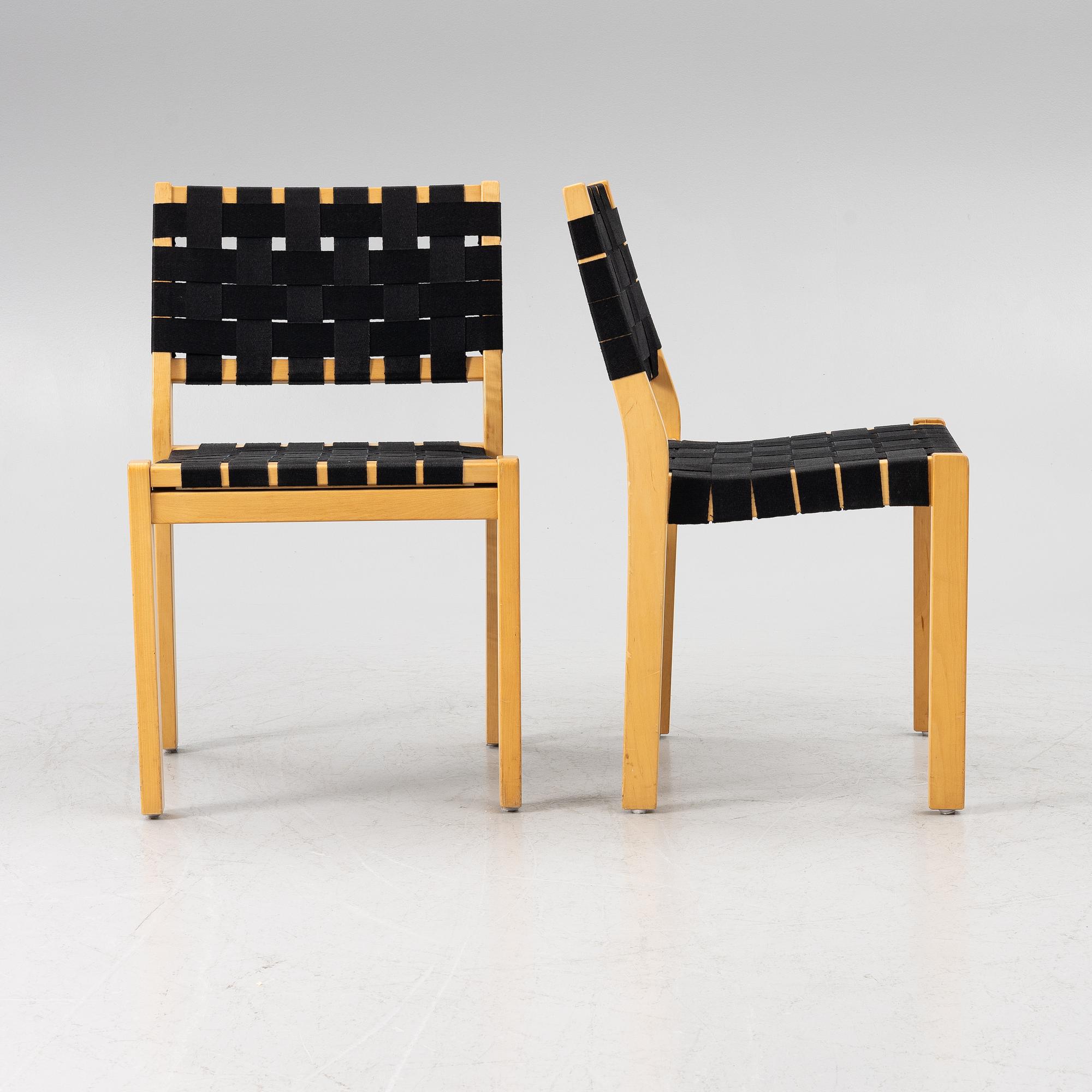 Alvar Aalto, six model 611 chairs, Artek, Finland.