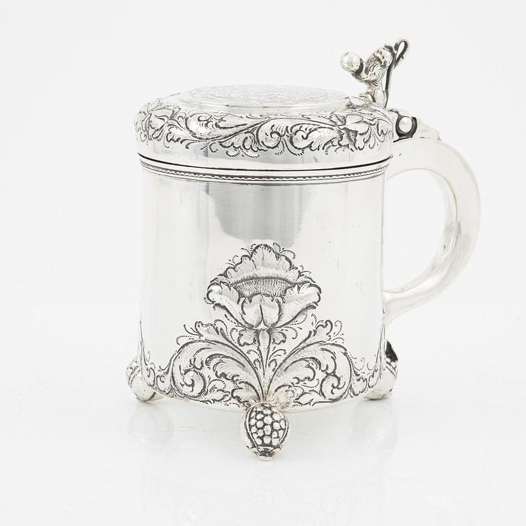 Stop samt konfektskål, silver, barockstil, fantasistämplar, omkring 1900.