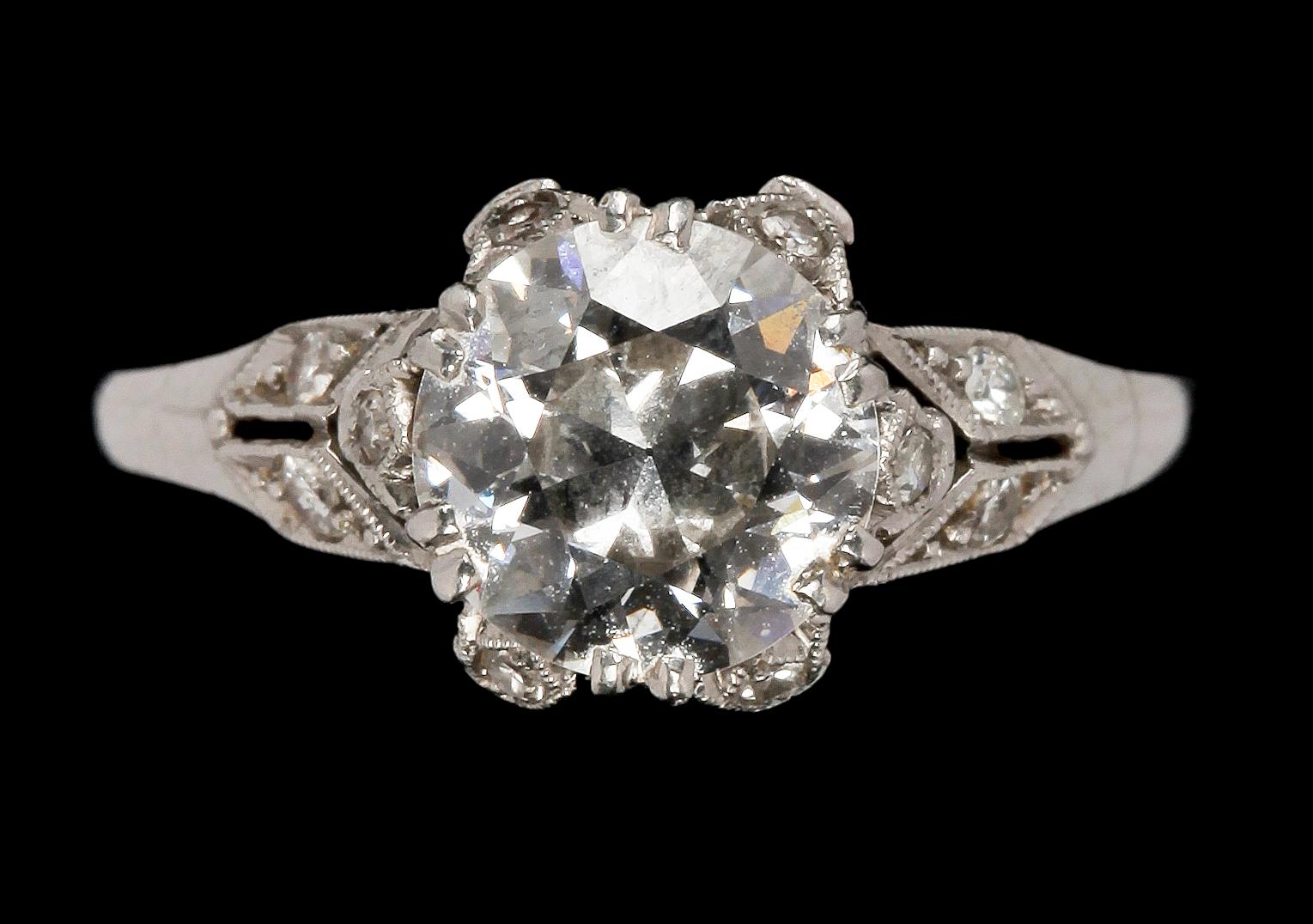 RING, platina med gammalslipade diamant, ca 1 ct.